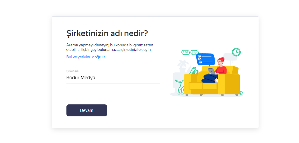 Yandex Şirket Adınızı girin